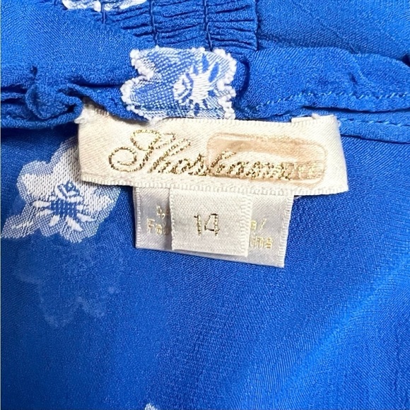 SHOSHANNA‎ Cobalt Floral Embroidered Asymmetric Hem Ruffle Tier Maxi Dress 14 - Picture 9 of 14